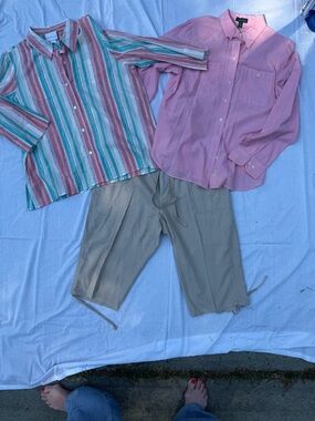 Ralph Lauren Pink Cotton Button-Up Shirt and Alfred Dunner Button Up with khakis
